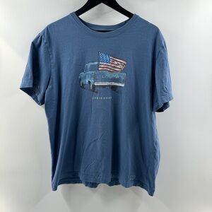 Life Is Good Blue Graphic T-Shirt | USA Truck Design | Size Large